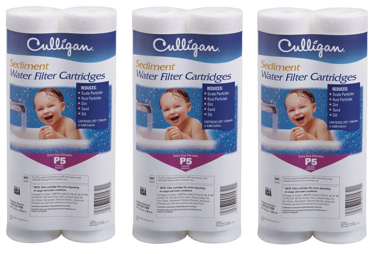 Culligan P5 filter pack with three boxes ready for whole-house filtration, reducing sediment and rust.