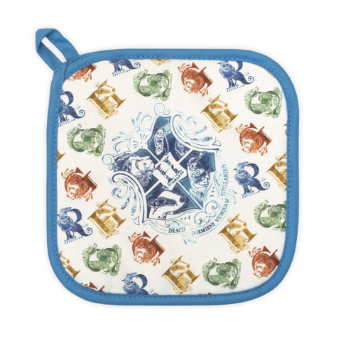 Culture Fly Hogwarts pot holder features crest collage, enhances kitchen decor and grip