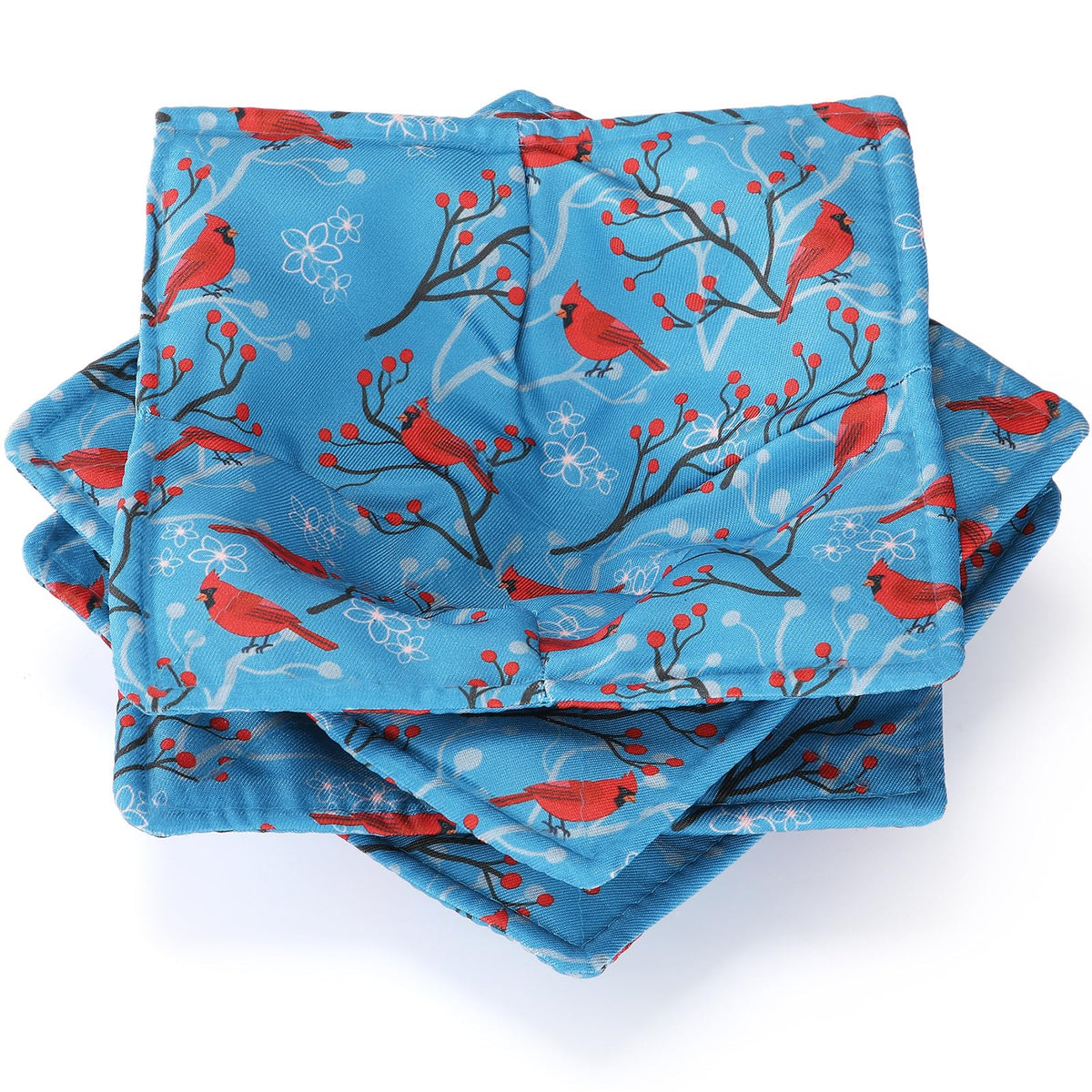 Cunhill bird-pattern teal blue bowl holders protect surfaces when lifting hot bowls