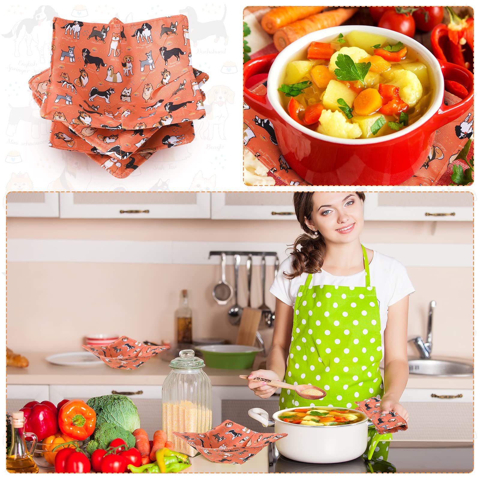 Cunhill bowl cozy holding hot food demo shows safe grip