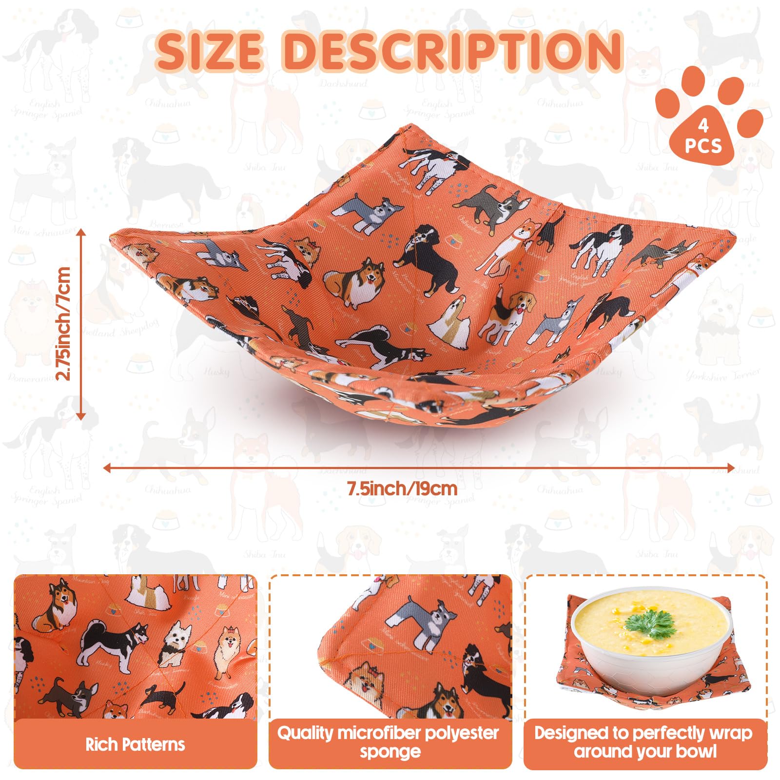 Cunhill four-pack bowl cozy setup for microwave use