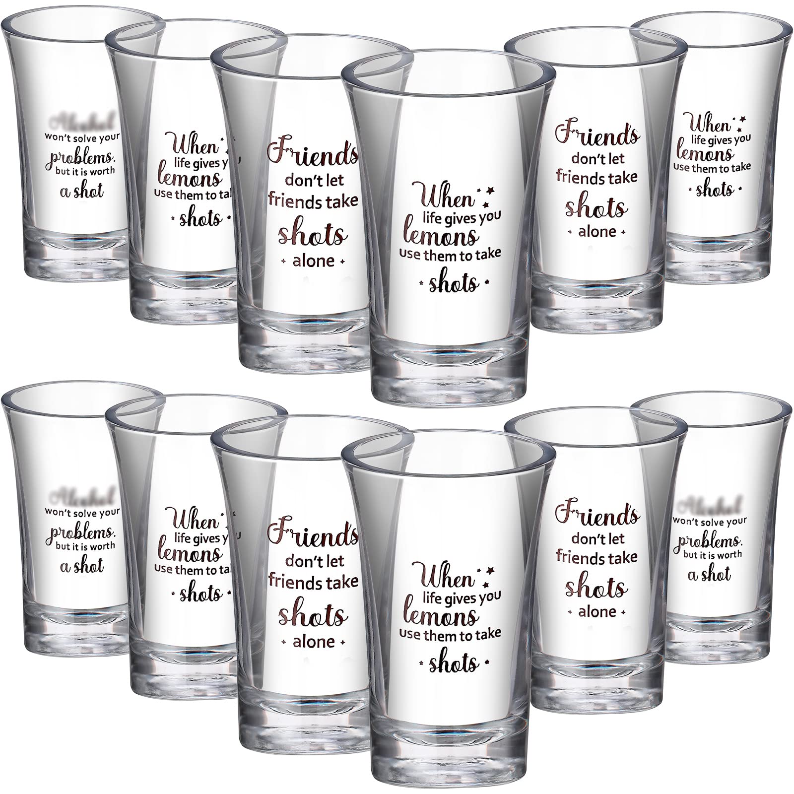 Cunhill 12-pack acrylic shot glasses with random styles for gatherings