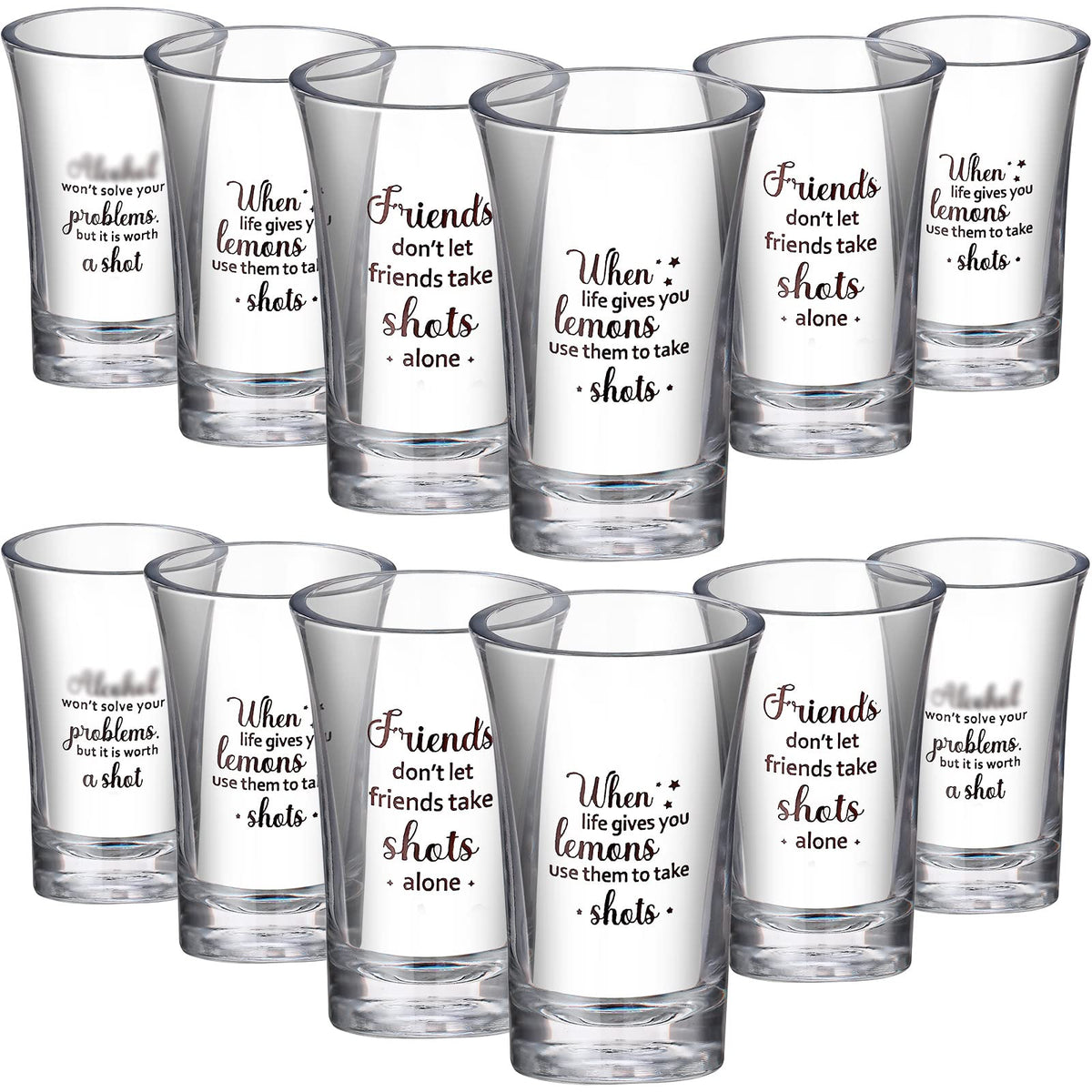 Cunhill 12-pack acrylic shot glasses with random styles for gatherings