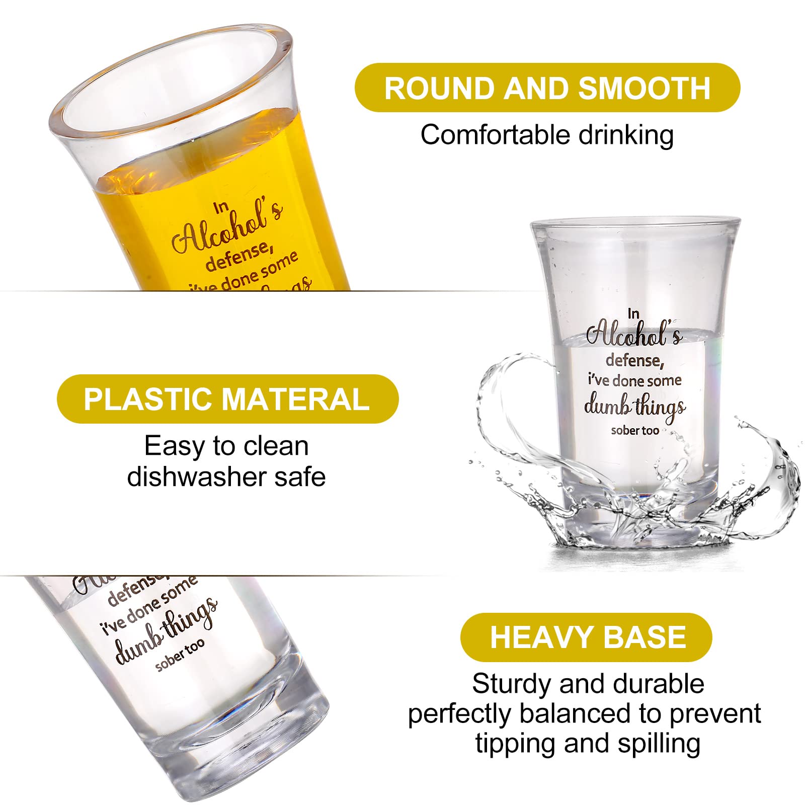 Cunhill shot glasses with a smooth polished plastic finish
