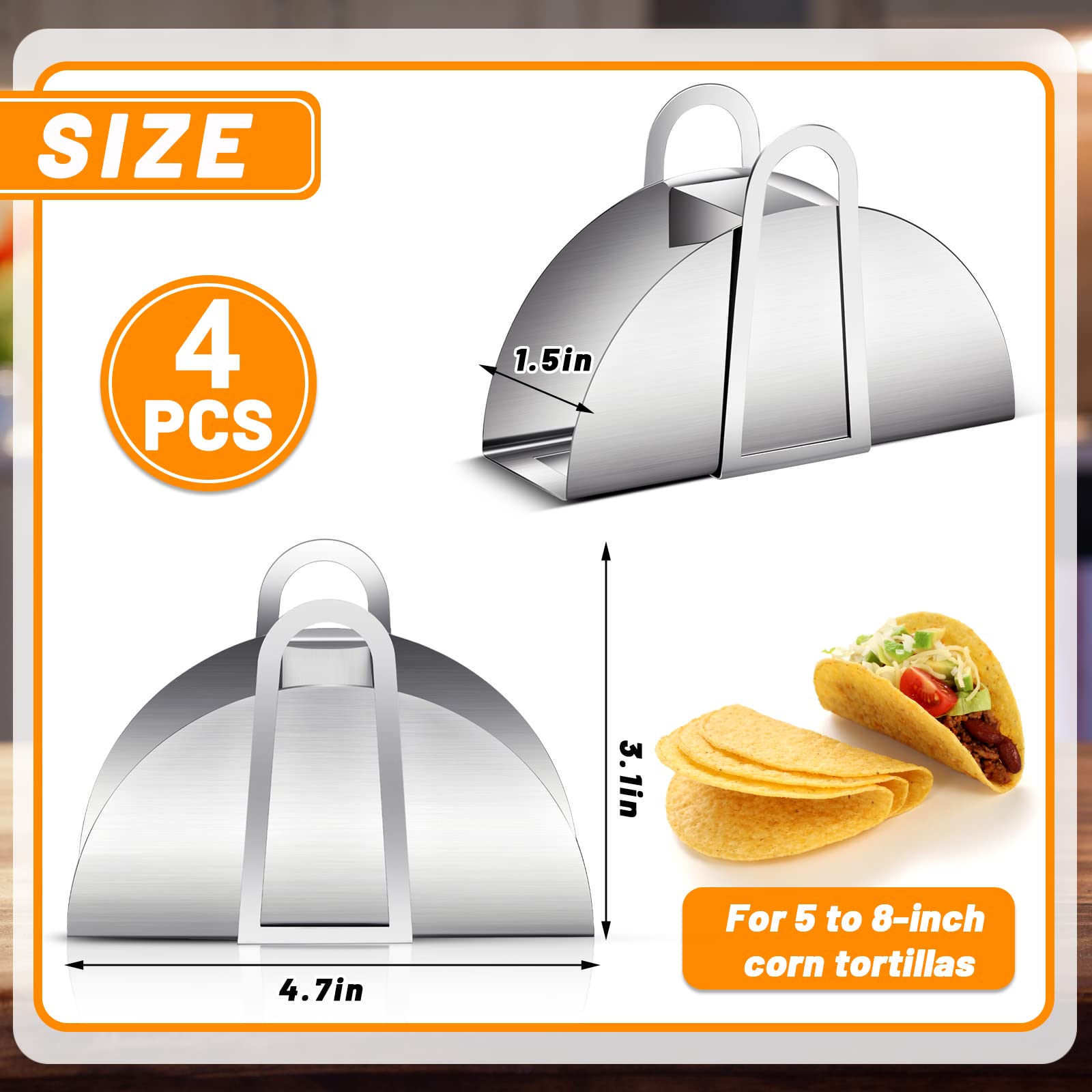 Cunhill stainless steel taco holders keep tortillas steady during cooking.