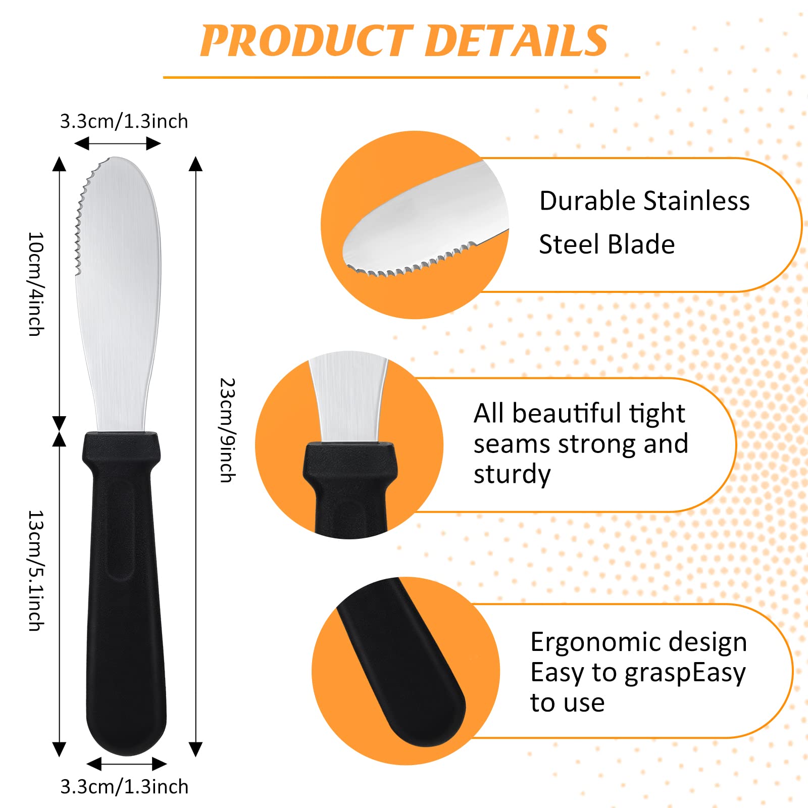 Cunno cheese spreader knife with serrated edge and black handle for even cheese distribution