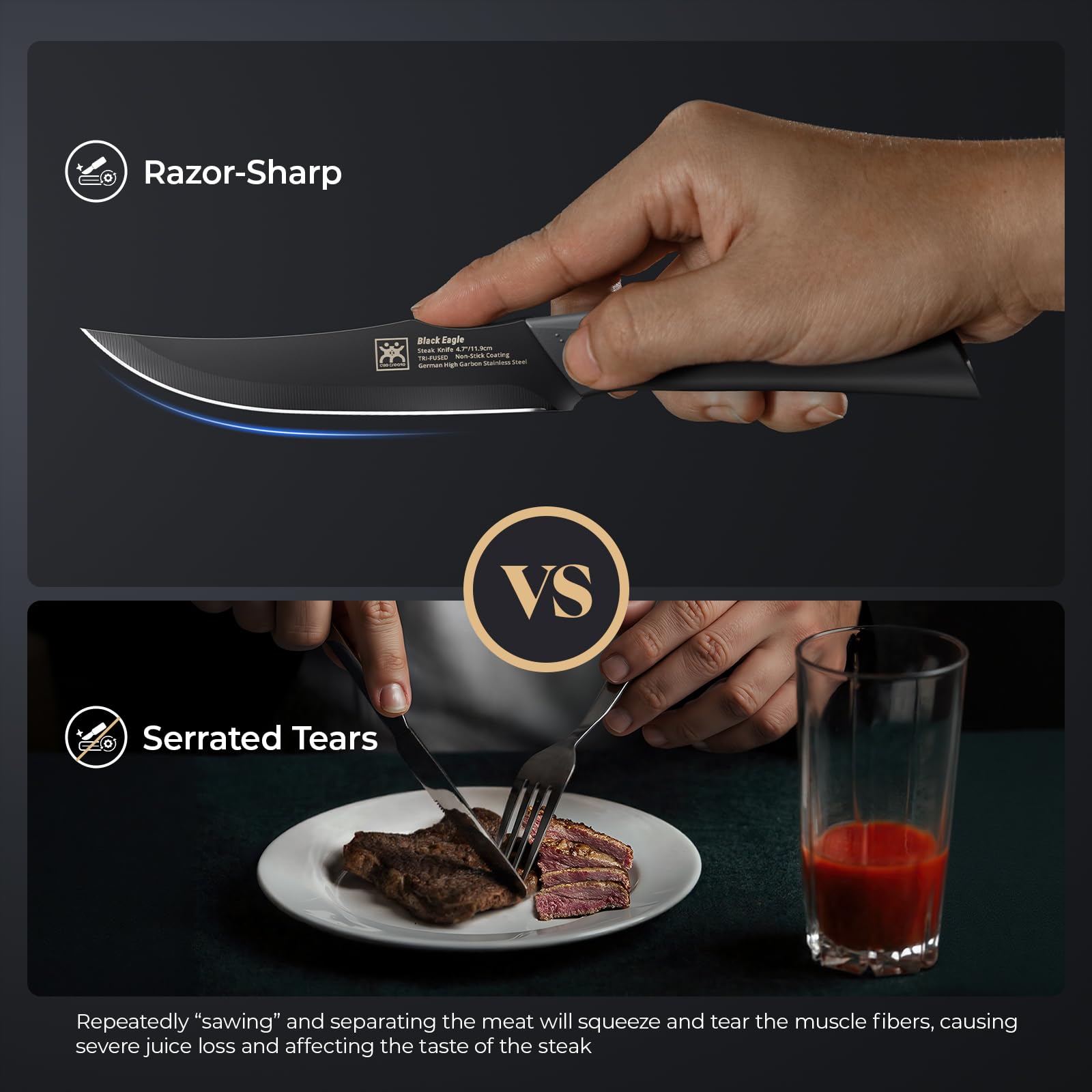 CuoCreate non-serrated blade providing clean, restaurant-grade slices