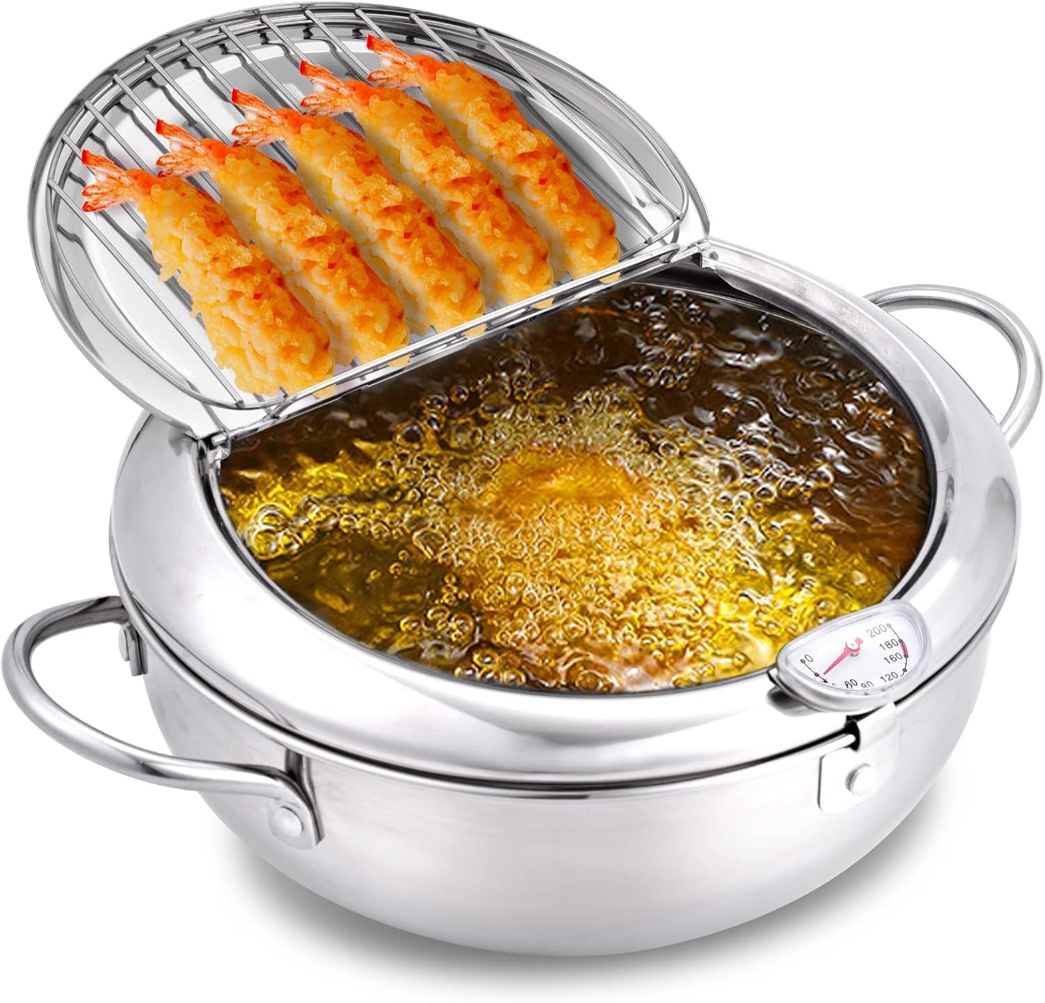 cuomaop deep fryer pot with lid ensures safe frying on gas or induction