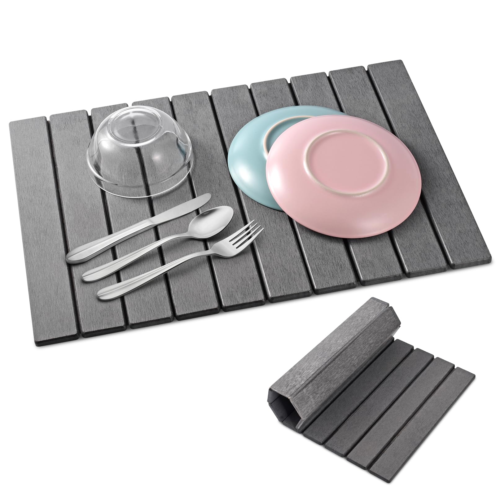 cuomaop stone drying mat on countertop; large capacity keeps dishes dry and counters neat.