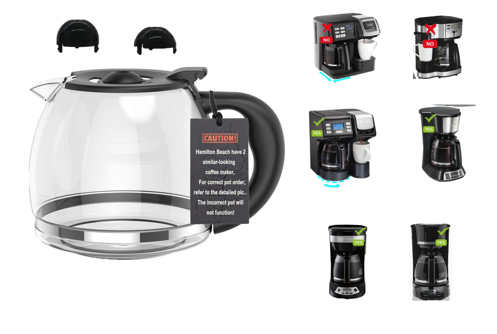 CUPALL 12-Cup glass carafe for Hamilton Beach fits 49902/04