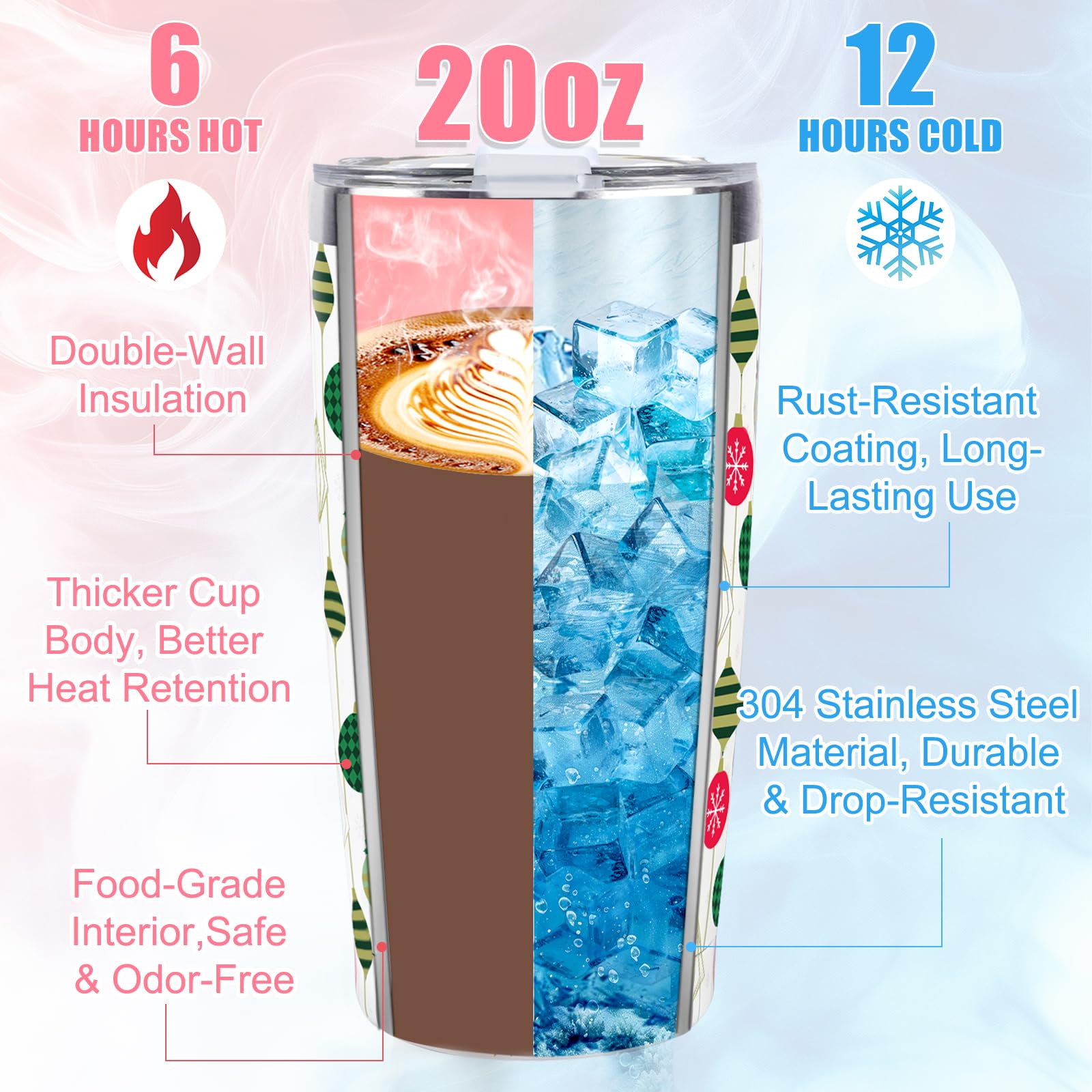 CUPLOOV Christmas tumbler lids setup with two lids for versatile, leak-free sipping.