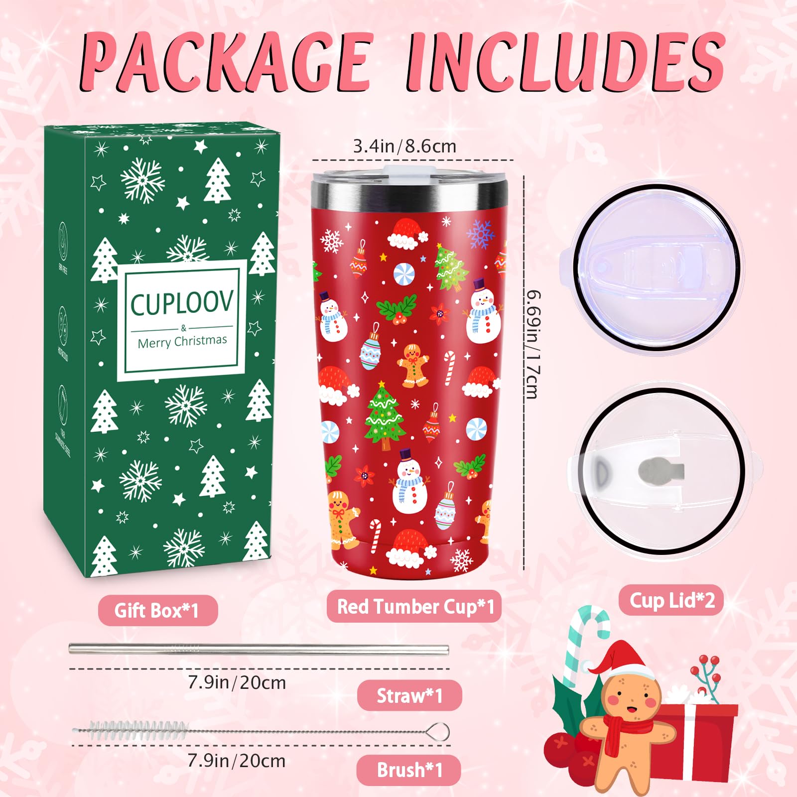 CUPLOOV red tumbler with glass straw included, easy cleaning.