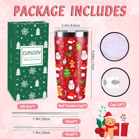 CUPLOOV red tumbler with glass straw included, easy cleaning.