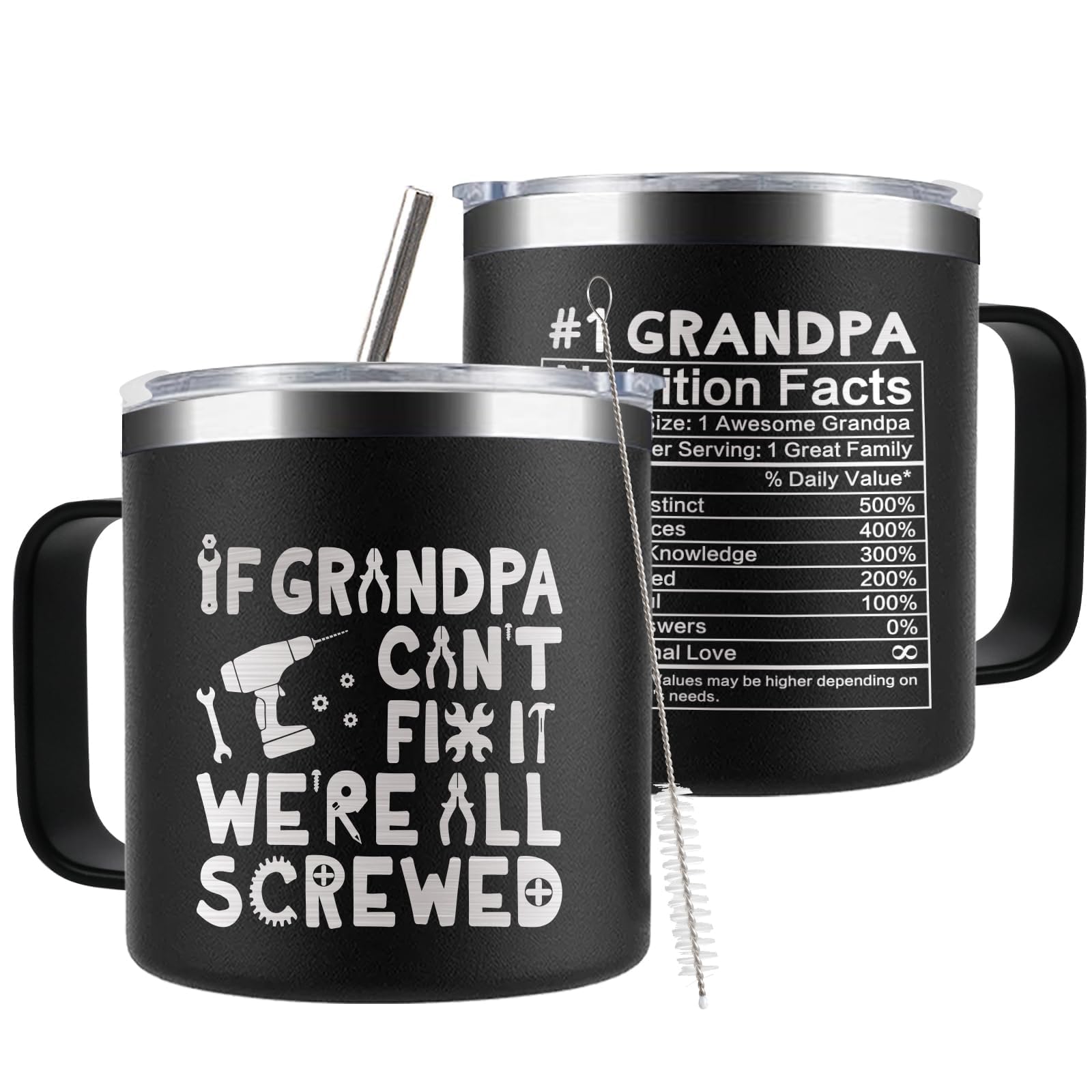 CUPLOOV Funny grandpa gifts 14oz tumbler with lid and straw for everyday use.