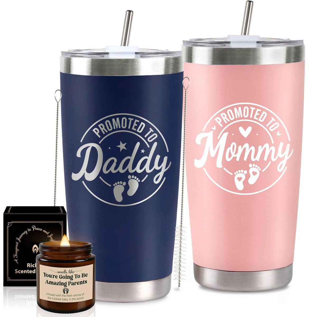 Cuploov pink and navy 20oz tumbler set for everyday hydration and style.