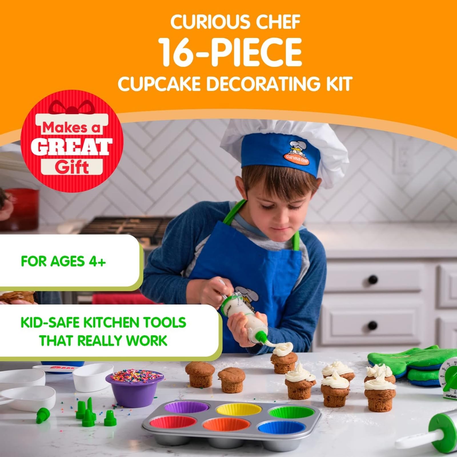 Curious Chef frosting decorator showing easy kid decorating ideas.