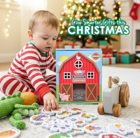 Curious Columbus duck magnet brightens kitchen playtime and learning.