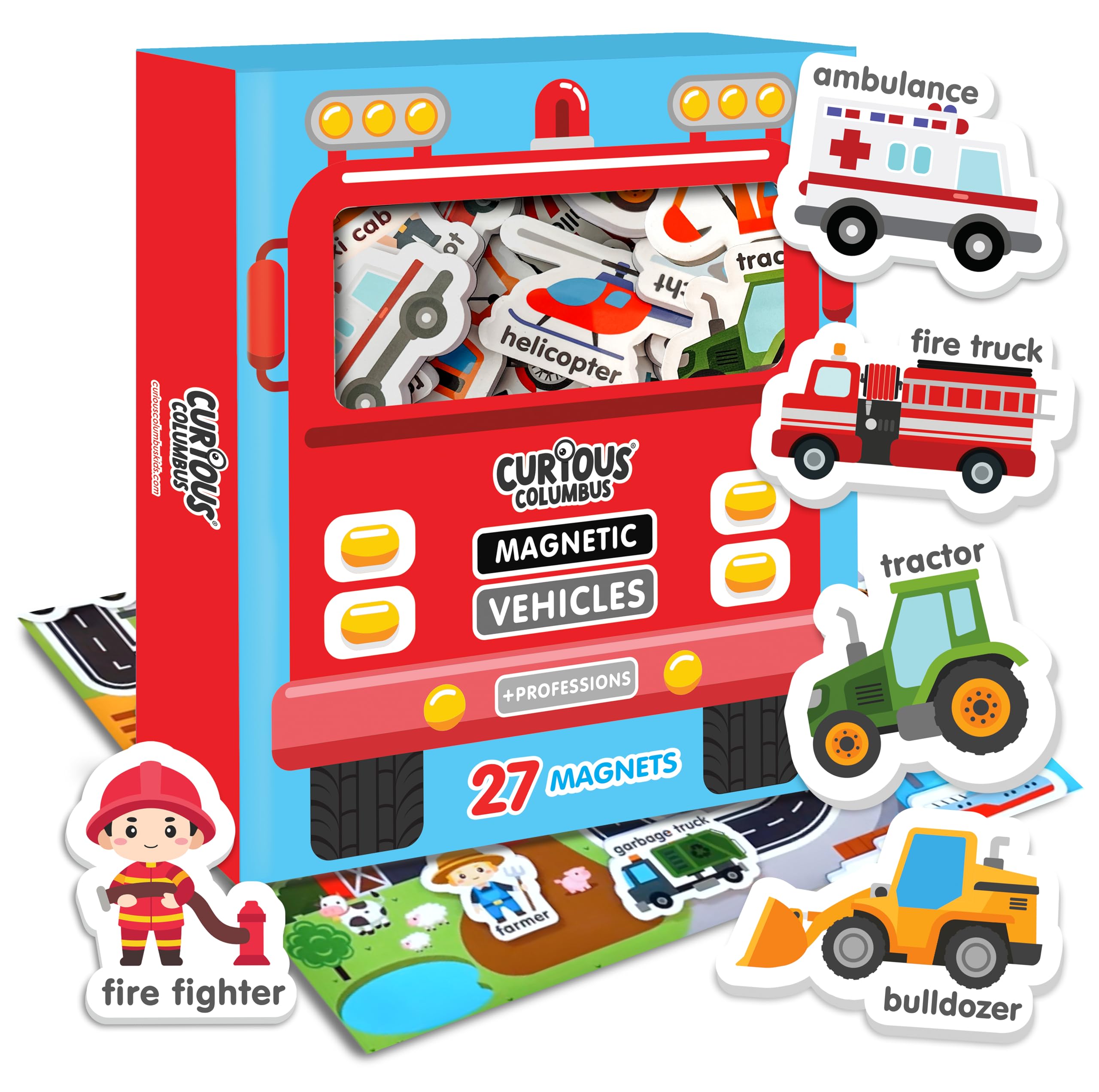Curious Columbus vehicles magnets for fridge learning and pretend play