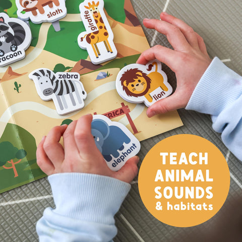 Curious Columbus magnets are waterproof and wipe-clean for busy play.