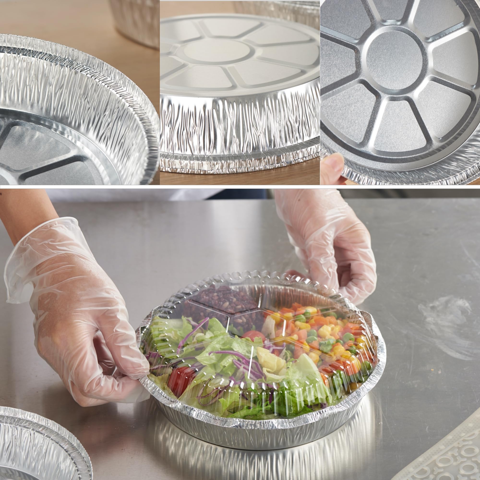 CURTA clear lid on foil pan pack for quick content visibility.