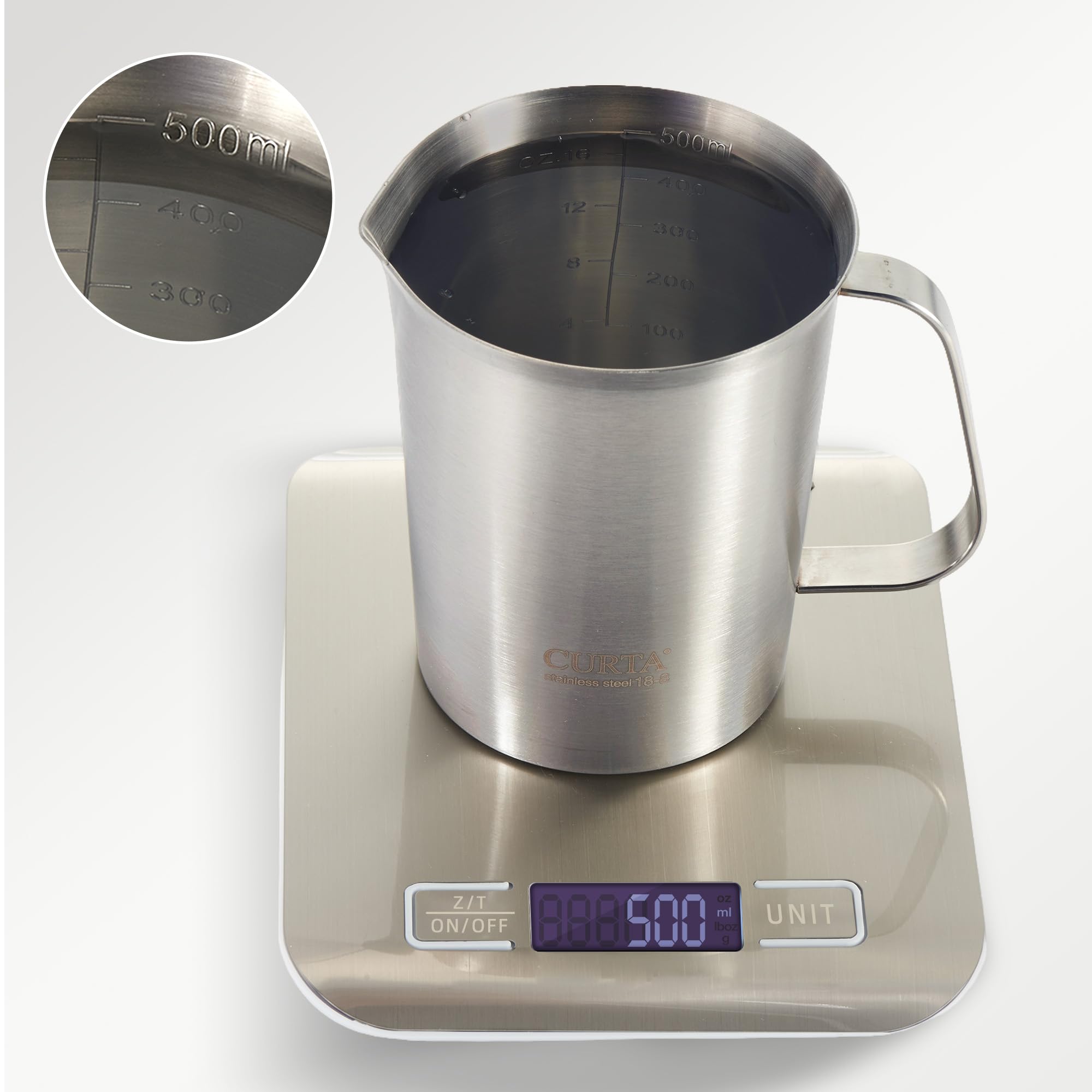 Curta stainless steel 304-grade measuring cup designed for durability in busy kitchens.