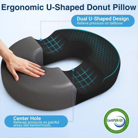 CushZone donut pillow memory foam maintains shape during long seating