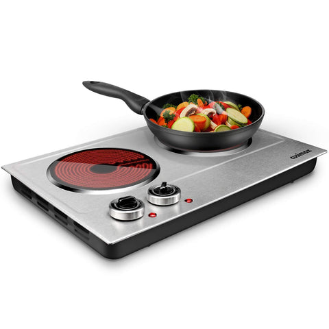 CUSIMAX dual burner ceramic hot plate with glass surface for quick, even cooking.
