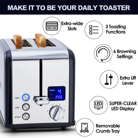 CUSIMAX 2-Slice Toaster slot-open shows extra-wide slots ideal for thick bread types