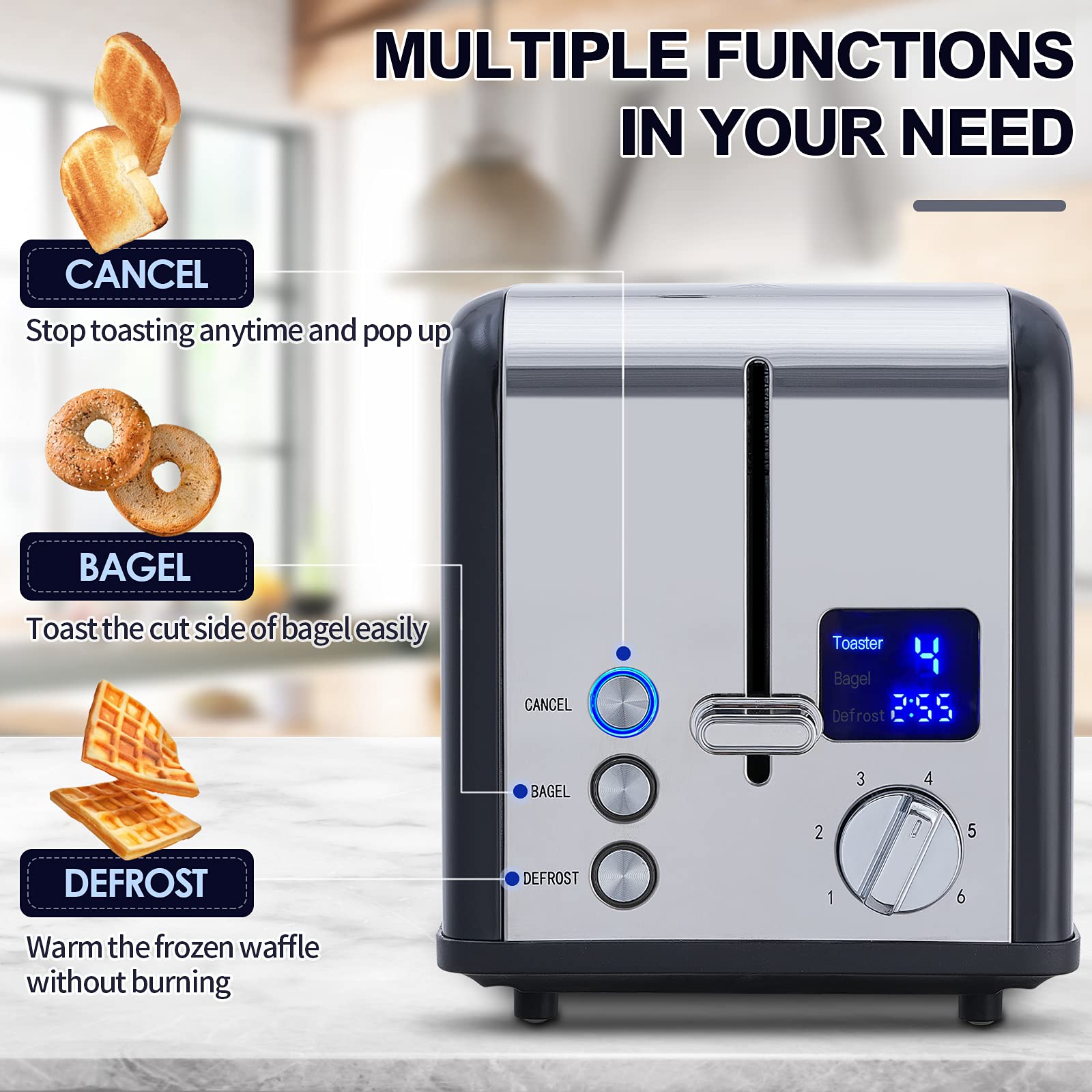 CUSIMAX 2-Slice Toaster stainless-steel housing offers durable, stylish kitchen appliance