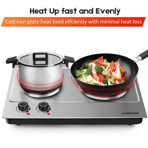CUSIMAX cast iron burners provide reliable heat for heavy cookware.