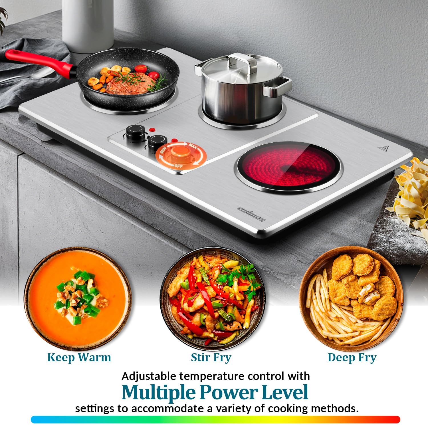 Cusimax ceramic glass cooktop close-up for quick, even heating across zones