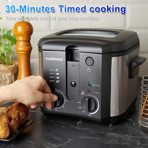CUSIMAX cool-touch handles ensure safe handling of hot oil