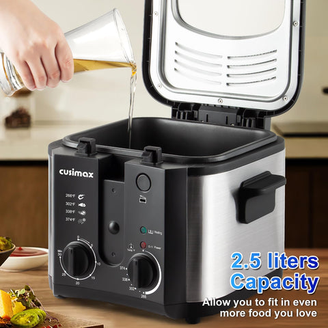 CUSIMAX fryer with time knob for customizable frying durations