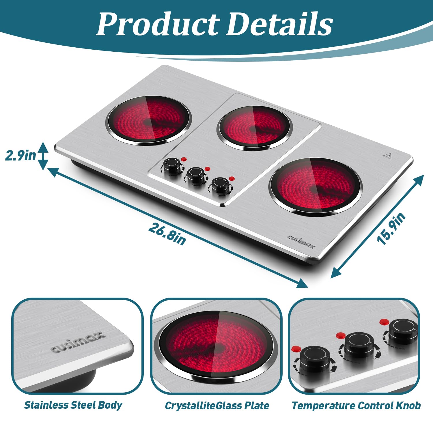 Cusimax easy-clean surface after cooking, quick wipe-down