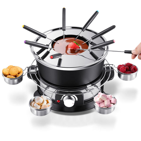 Cusimax electric fondue set removable anti-scald handle close-up for safe, easy serving.