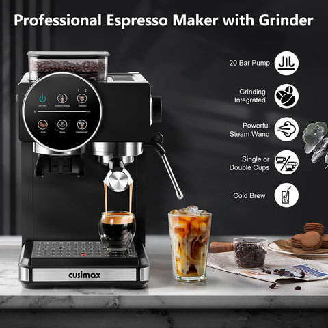 Cusimax espresso machine 20-bar pump – café-style extraction at home.