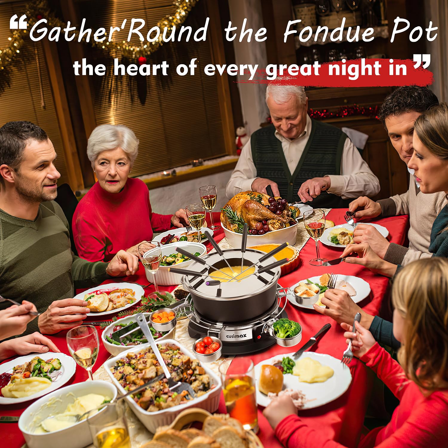CUSIMAX family-friendly fondue setup supports up to eight diners.