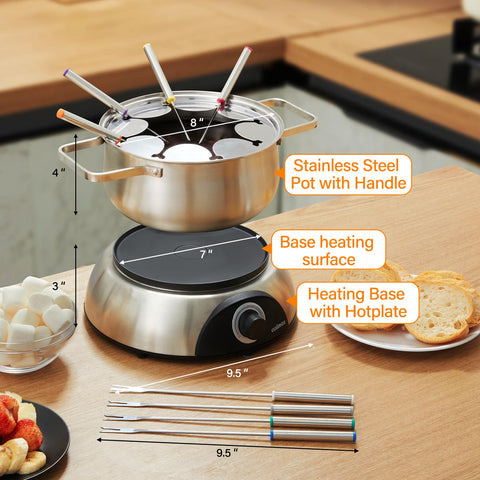 CUSIMAX fondue set suitable for oil, broth, cheese, or chocolate dipping