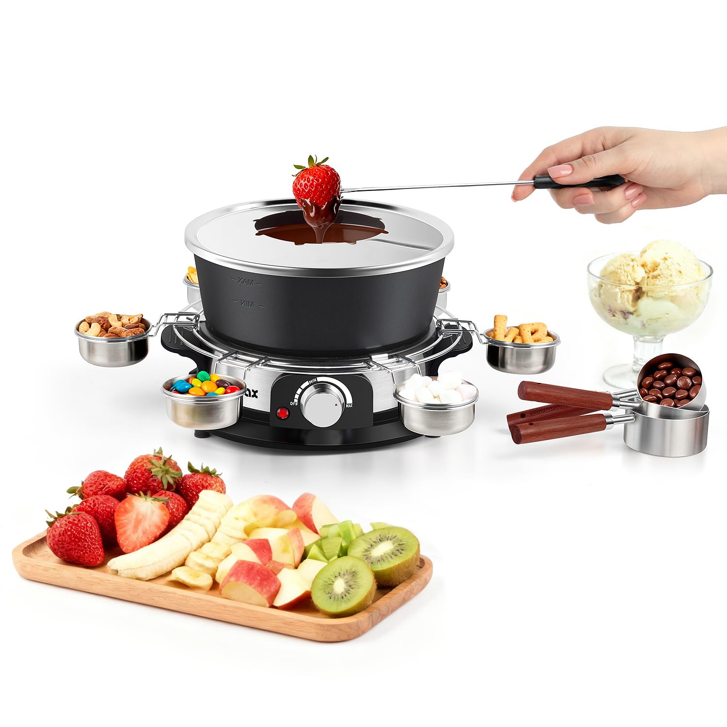 CUSIMAX fondue pot with a non-stick interior for easy cleanup and smooth melting.