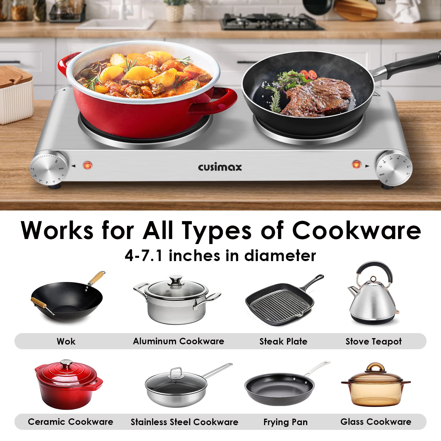 CUSIMAX hot plate compatible with all cookware types
