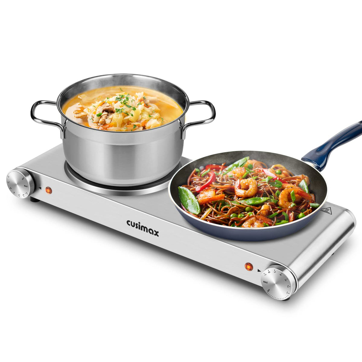 CUSIMAX hot plate double burner with cast iron plate for versatile cooking