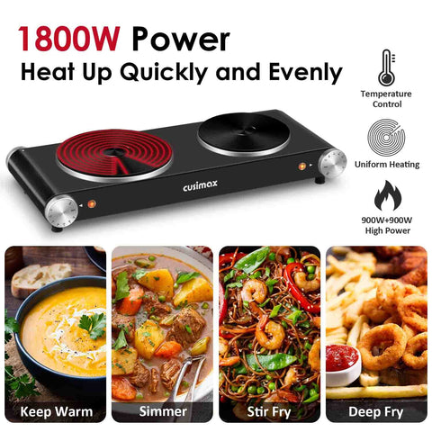 CUSIMAX hot plate double burner top with controls for versatile cooking.