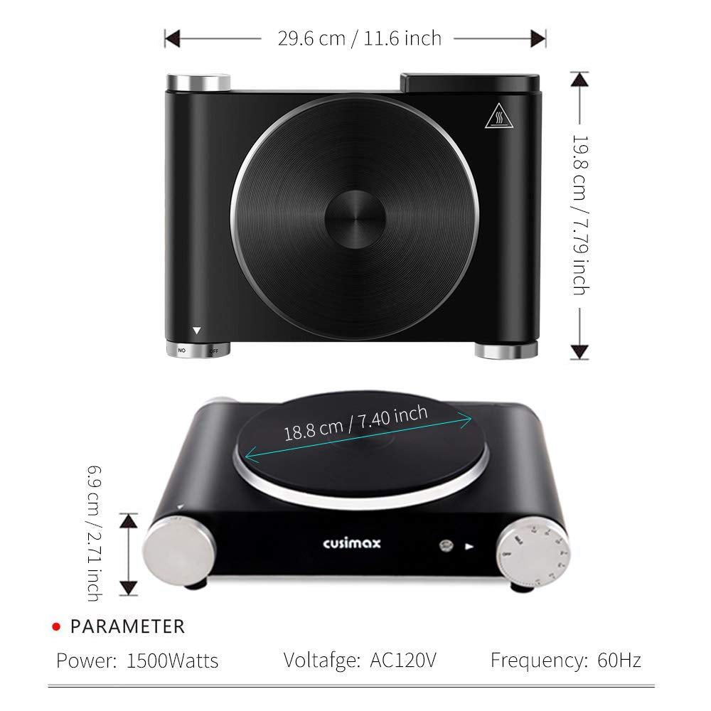 CUSIMAX hot plate stainless steel body makes cleanup easy after use.