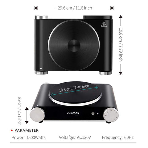 CUSIMAX hot plate stainless steel body makes cleanup easy after use.