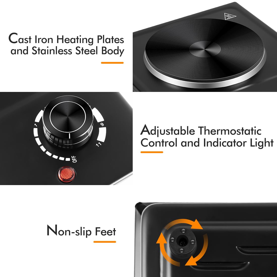 CUSIMAX hot plate works with all cookware up to 7.4 inches in diameter for versatile cooking