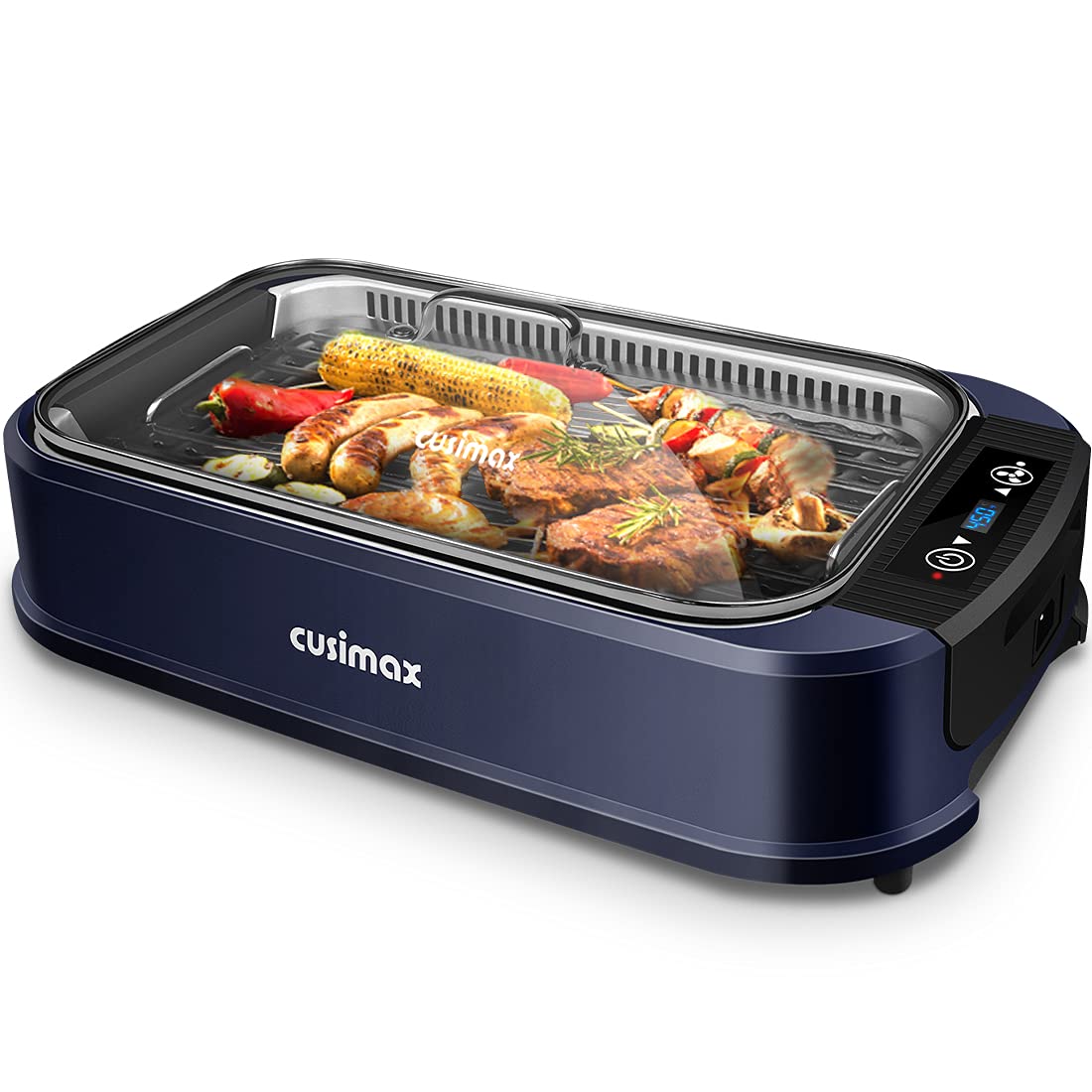CUSIMAX indoor grill with turbo smoke extractor reduces kitchen smoke during indoor grilling.
