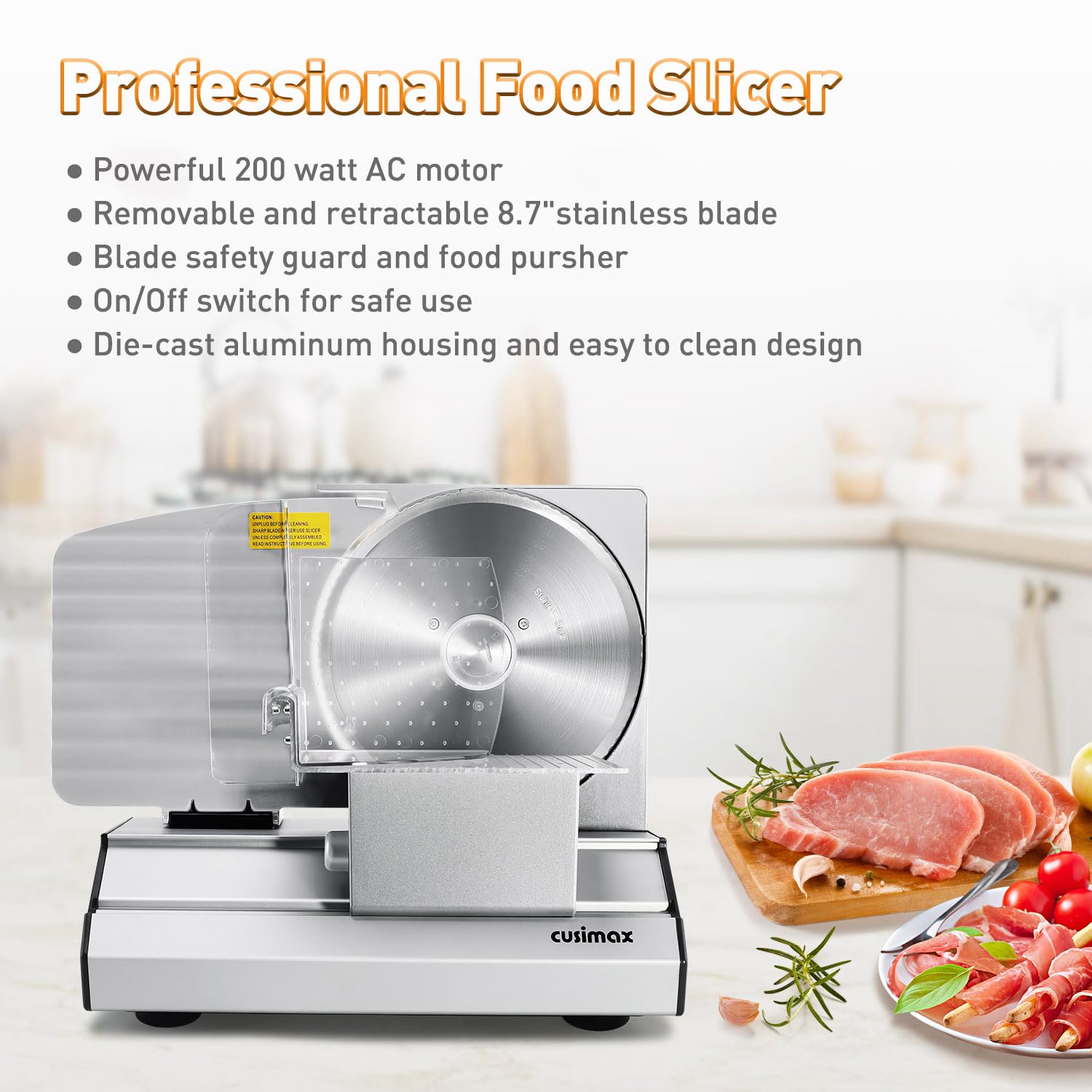 CUSIMAX Meat Slicer food carriage removable for easy cleaning