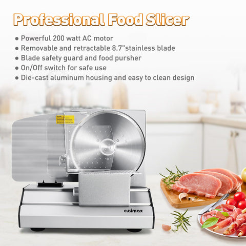 CUSIMAX Meat Slicer food carriage removable for easy cleaning