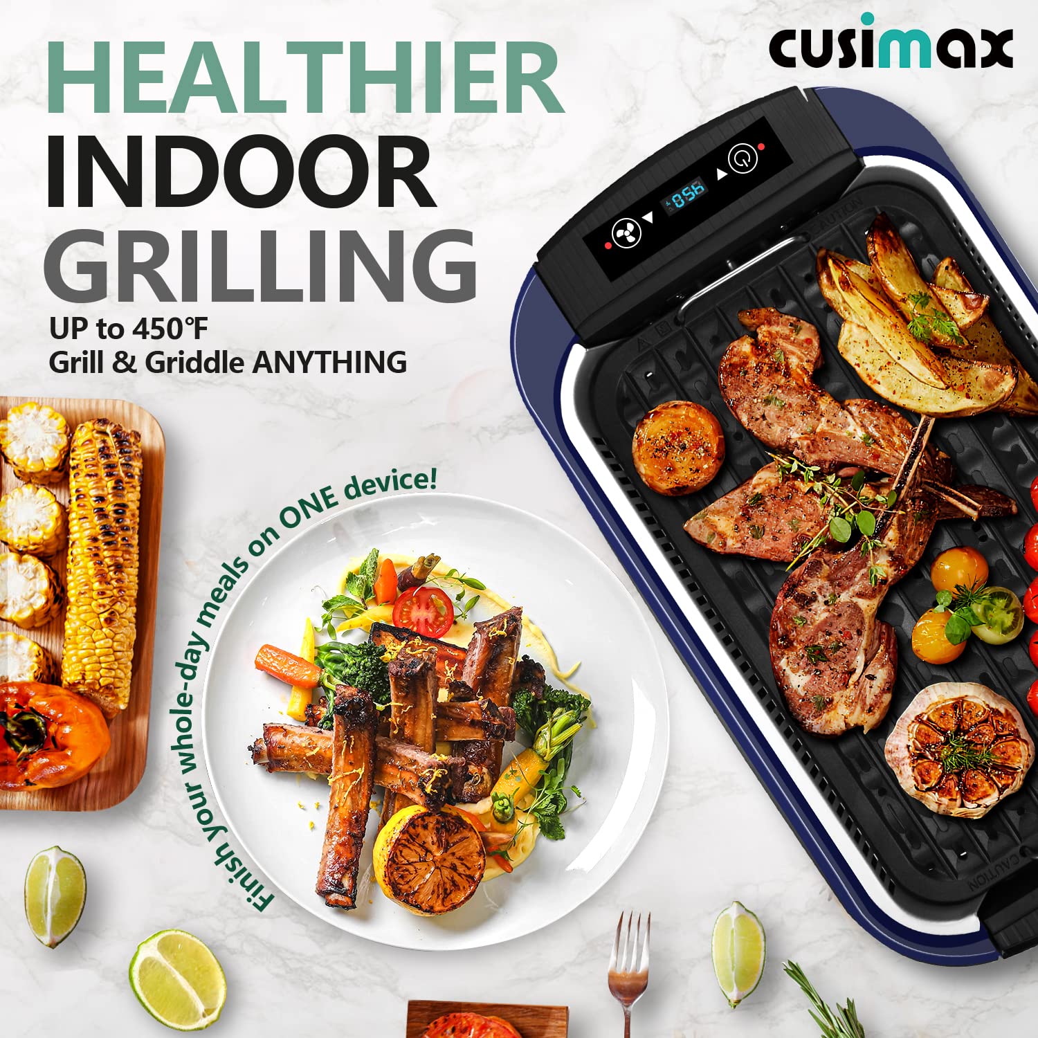 CUSIMAX non-stick removable plates for easy cleanup after cooking.