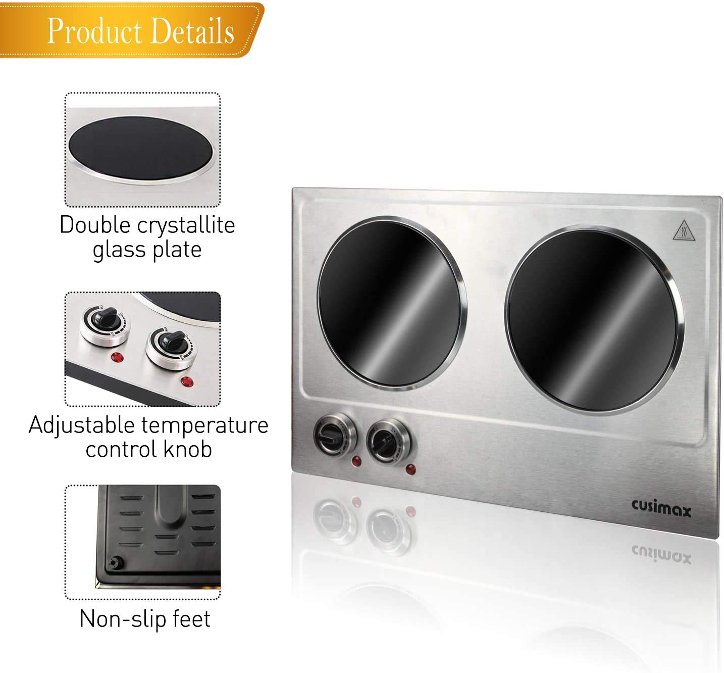 CUSIMAX portable glass-ceramic cooktop designed for small kitchens.